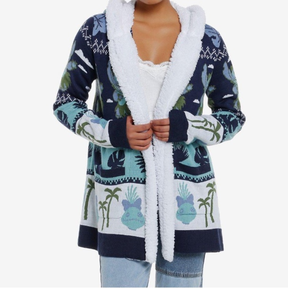 Disney Stitch Fair Isle Sherpa Open Cardigan Lilo & Stitch Winter Hot Topic‎